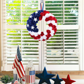BINFEN front door patriotic wreath ready to hang for instant curb appeal.