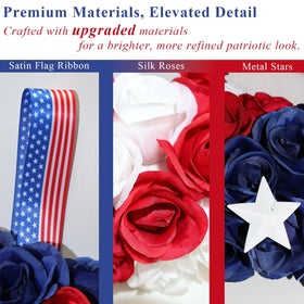 BINFEN patriotic ribbon hanging with flag theme accents the entryway.