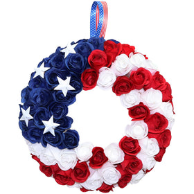 BINFEN silk roses 4th July wreath, 13-inch, vibrant patriotic door decor.