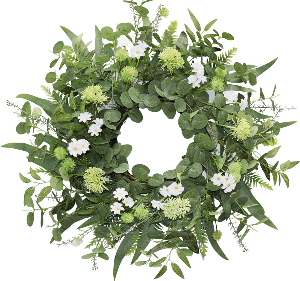 BINFEN green eucalyptus wreath for front door with lifelike texture and seasonal curb appeal.