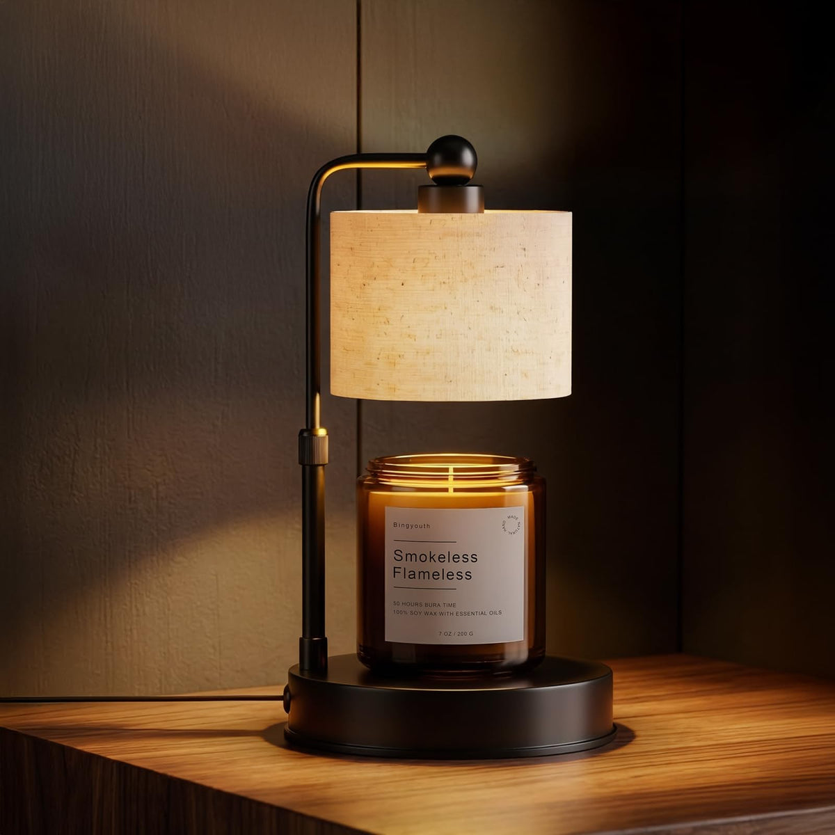 Bingyouth candle warmer lamp demonstrates adjustable height for tall jars.