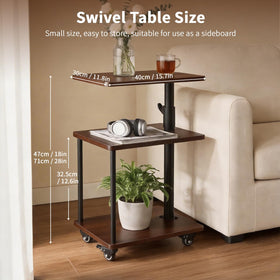 Bingyouth swivel side table sturdy iron frame and wood shelving.