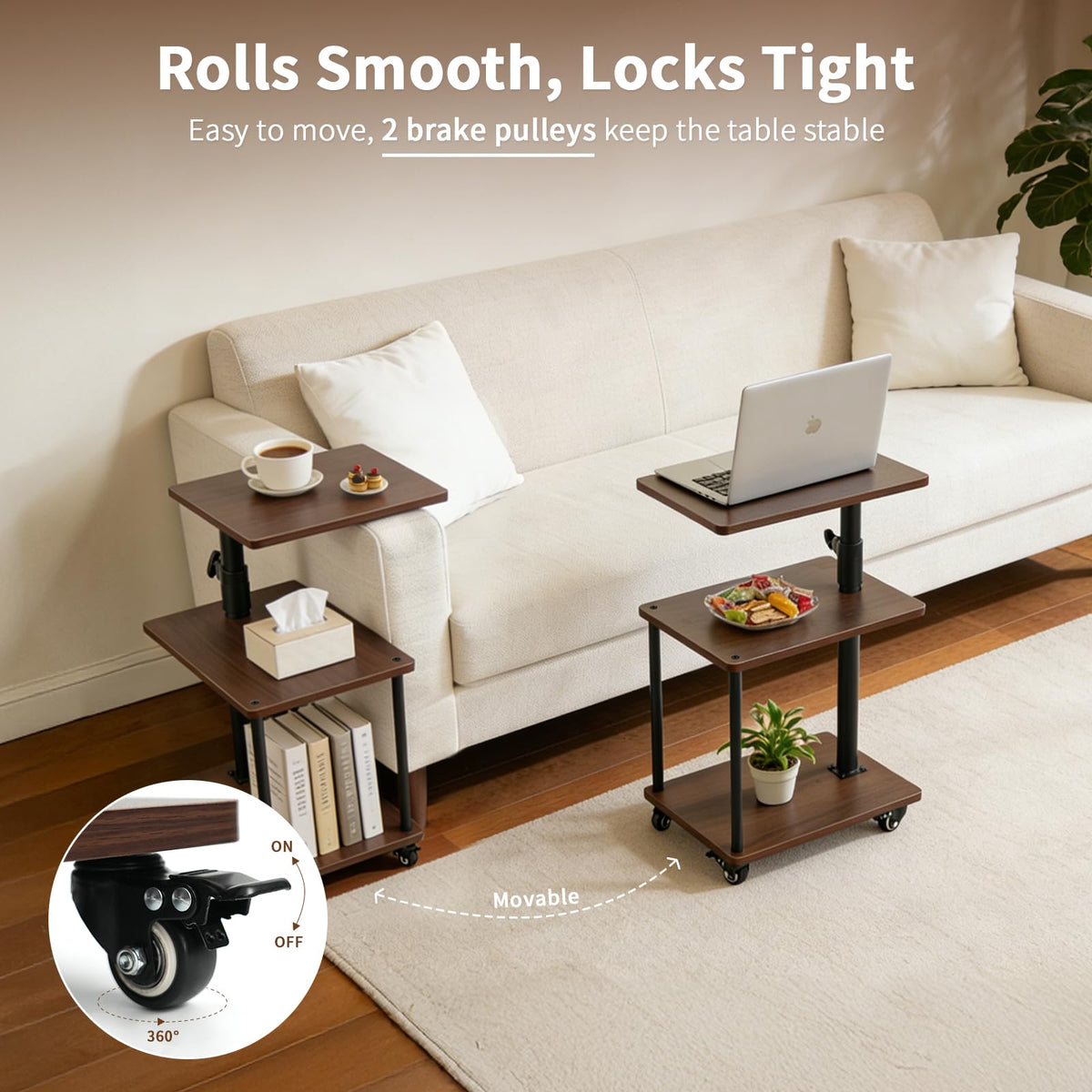 Bingyouth swivel side table swivel mechanism in action beside a couch.