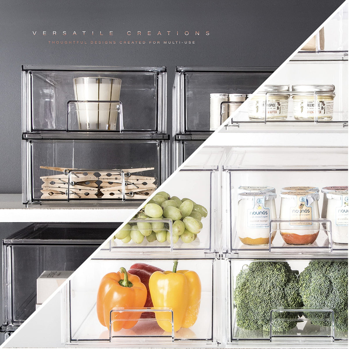 BINO clear pantry storage drawer, large, ideal on shelves.
