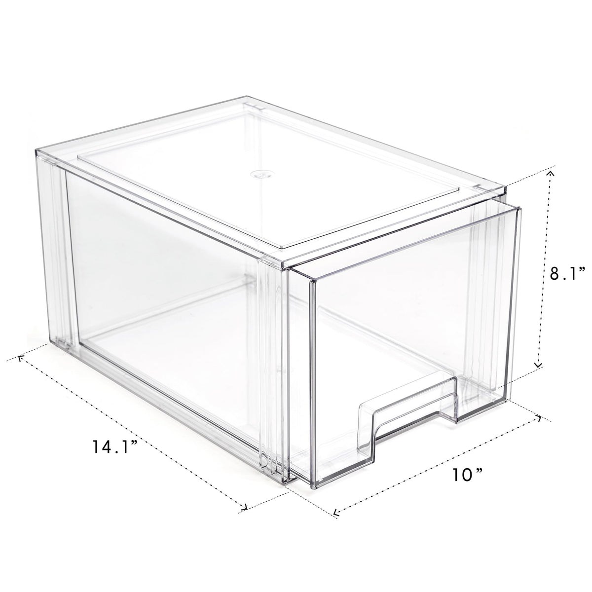 BINO clear stackable drawer closeup highlights crack-resistant BPA-free plastic.
