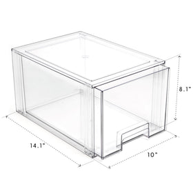 BINO clear stackable drawer closeup highlights crack-resistant BPA-free plastic.