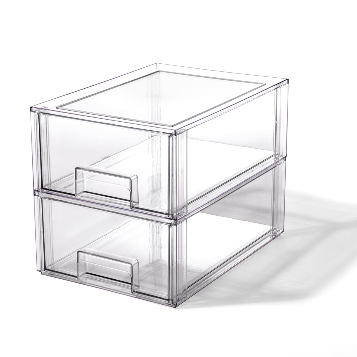 BINO clear stackable drawer in pantry provides quick visibility of items.
