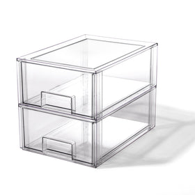 BINO clear stackable drawer in pantry provides quick visibility of items.