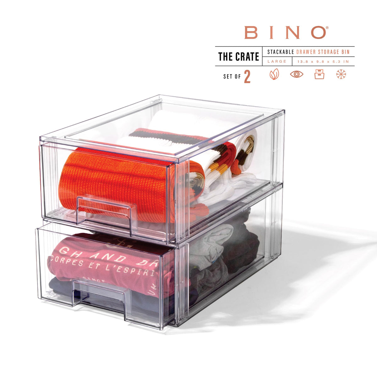 BINO clear stackable drawer large under-sink for space-saving organization and easy cleaning.
