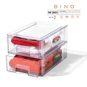 BINO Clear Stackable Storage Drawer in use on a shelf for versatile home organization