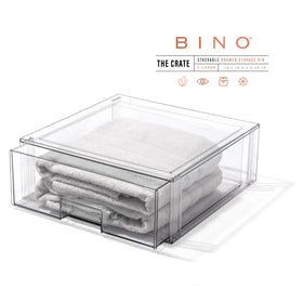 BINO clear stackable drawer on a shelf for versatile storage and minimal clutter