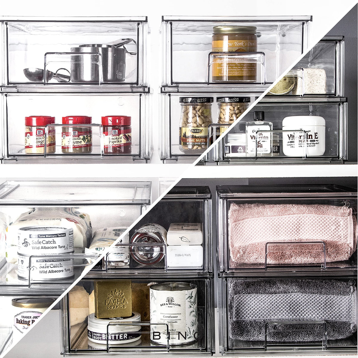 BINO under-sink organizer, clear design keeps supplies accessible.