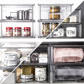BINO under-sink organizer, clear design keeps supplies accessible.