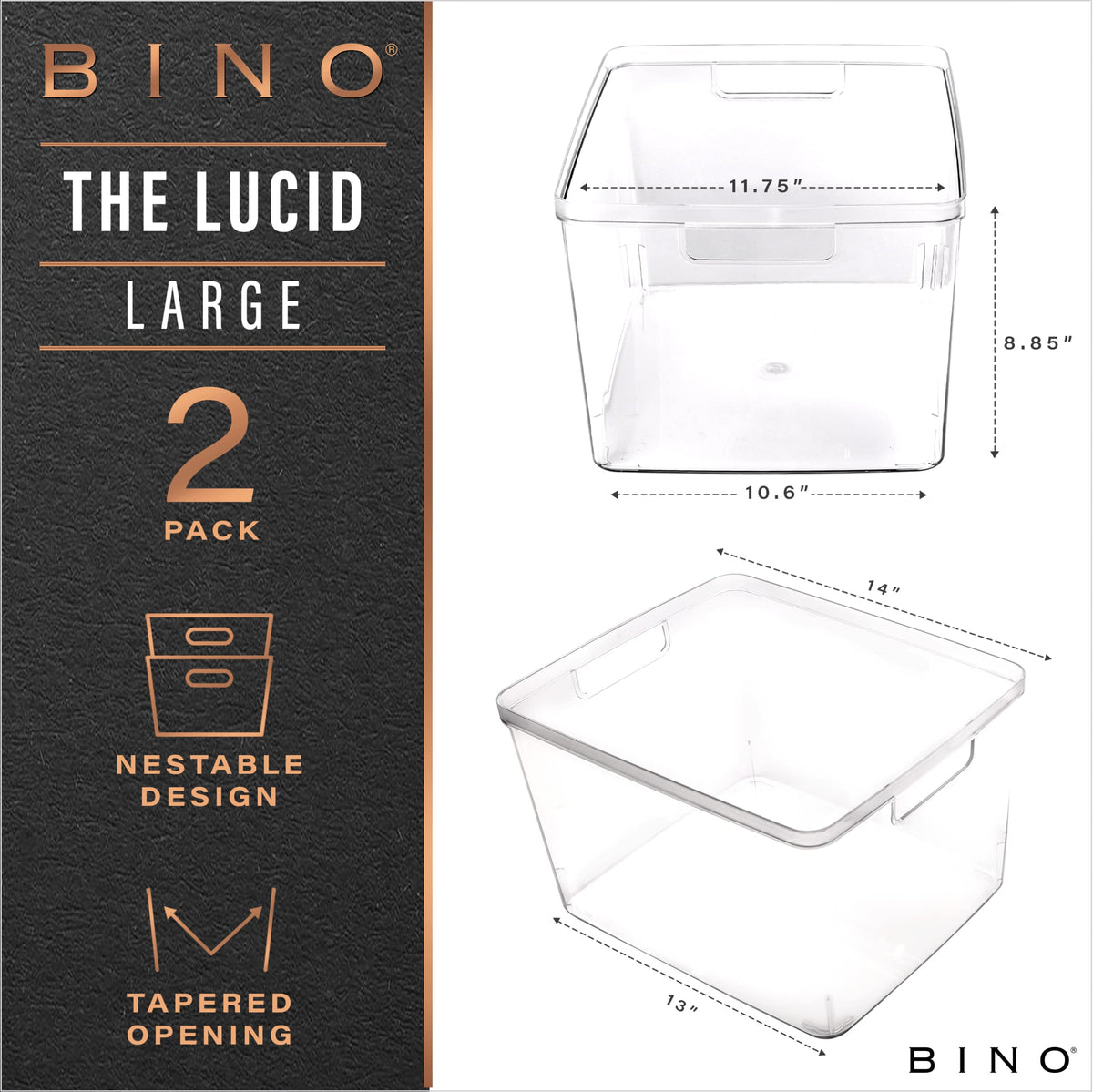 BINO Lucid Collection large clear bin side handle for easy lifting
