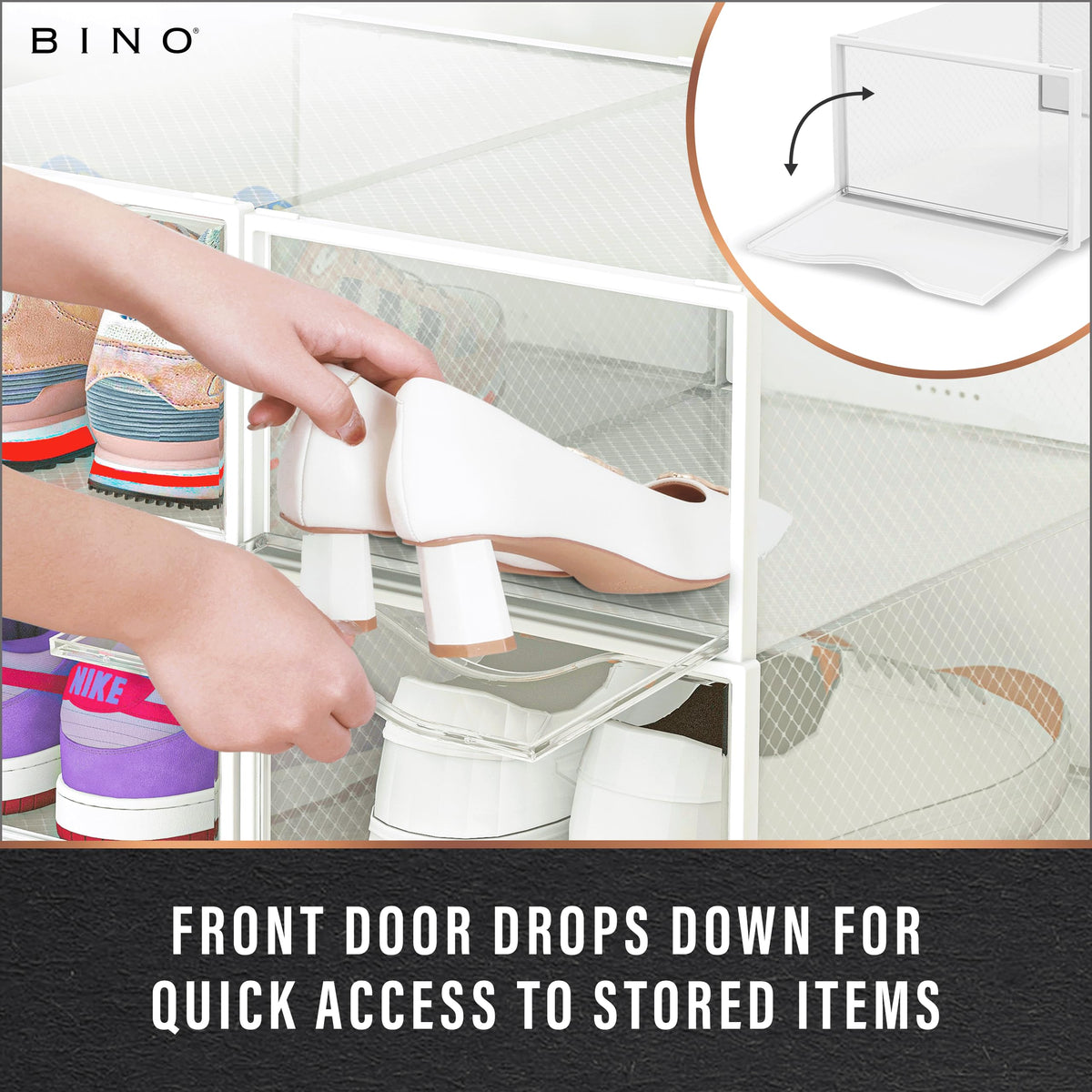 BINO robust connection system enabling stable shoe box stacks