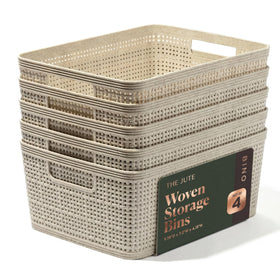BINO small natural five-pack basket on a shelf for neat, compact storage.