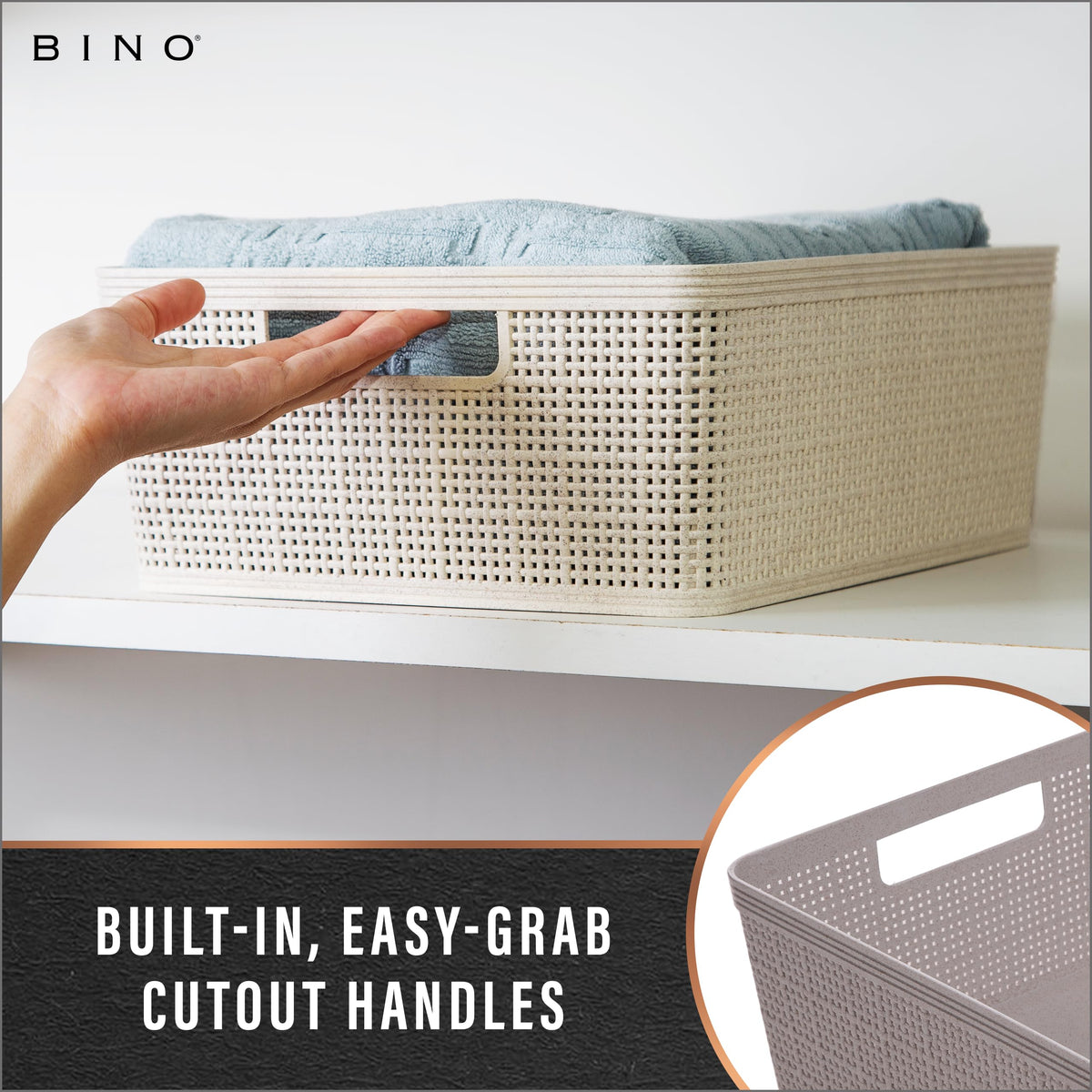 BINO under-sink storage basket provides tidy cabinet organization.