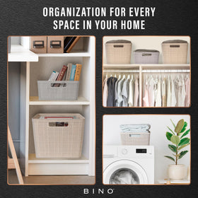 BINO baskets with handles for easy movement and stacking.