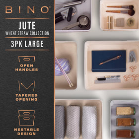 BINO woven plastic basket inside view highlights sturdy construction for long-term use.