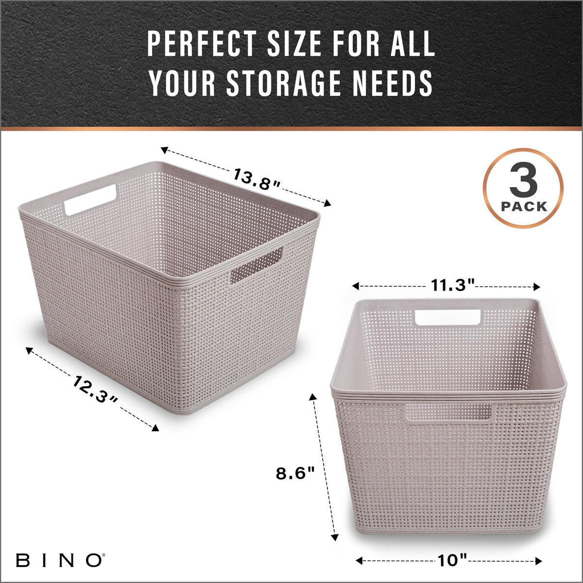 BINO woven plastic basket stackable design saves space in cabinets and shelves.
