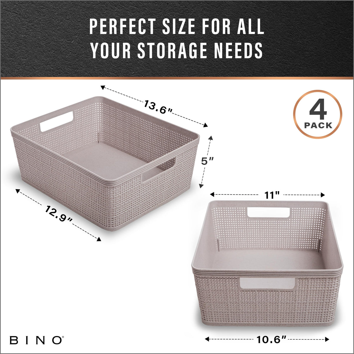 BINO under-sink pantry arrangement with durable plastic baskets.