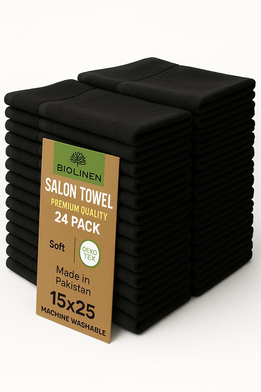 BIOLINEN cotton salon towels 15x25 black pack 24 deliver hotel-like softness and high absorbency.