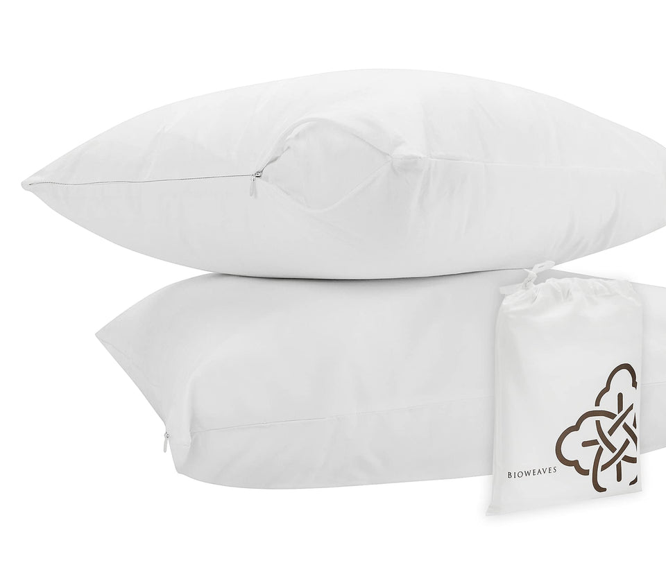 BIOWEAVES king pillow protectors with zip closure for a secure fit.