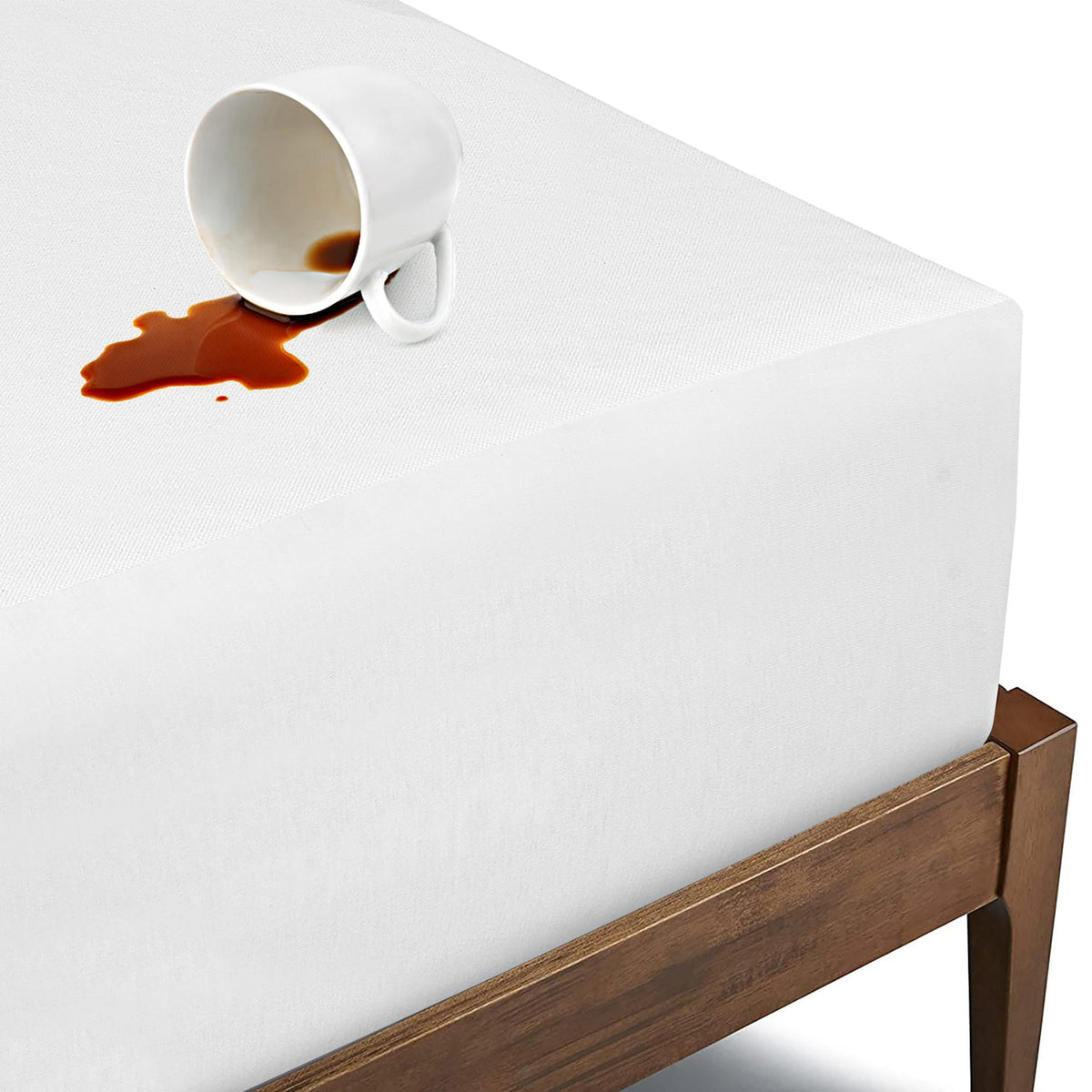 BIOWEAVES organic waterproof mattress protector top view showing breathable cotton surface.