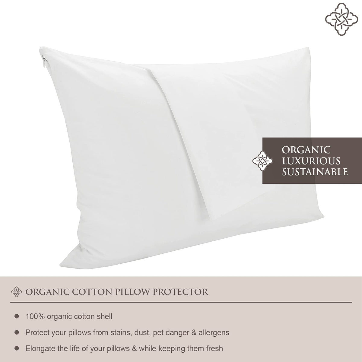 BIOWEAVES pillow protector zipper-closure closeup shows secure concealed zipper
