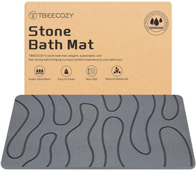 BIOIWGY Stone Bath Mat close-up showing rapid water absorption