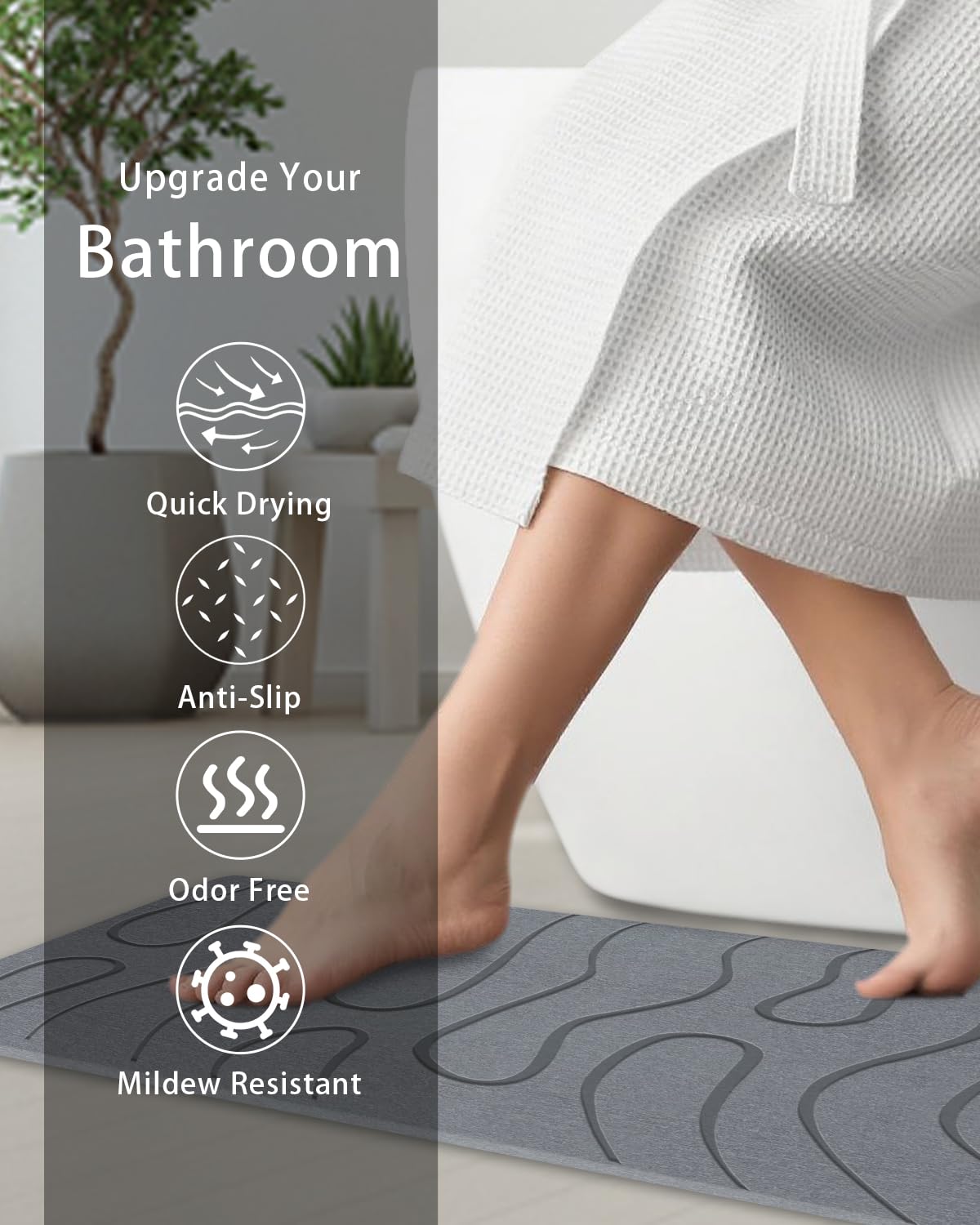 BIOIWGY bath mat dries bathroom floor rapidly after shower