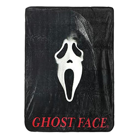 Bioworld Ghost Face Throw Blanket folded, ready for gifting or cozy nights.