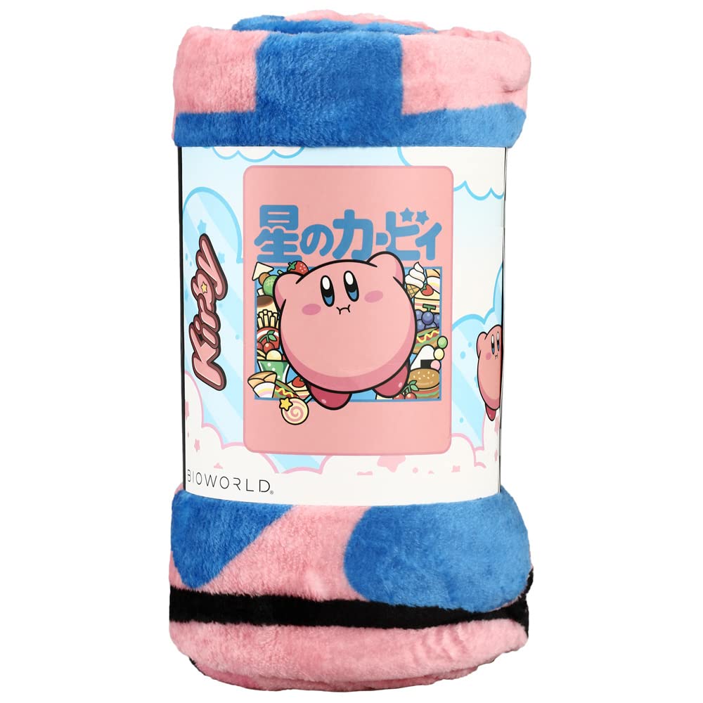 Bioworld Kirby Kanji Throw Blanket shows a soft micro plush texture for warm comfort.