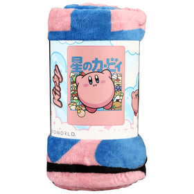 Bioworld Kirby Kanji Throw Blanket shows a soft micro plush texture for warm comfort.