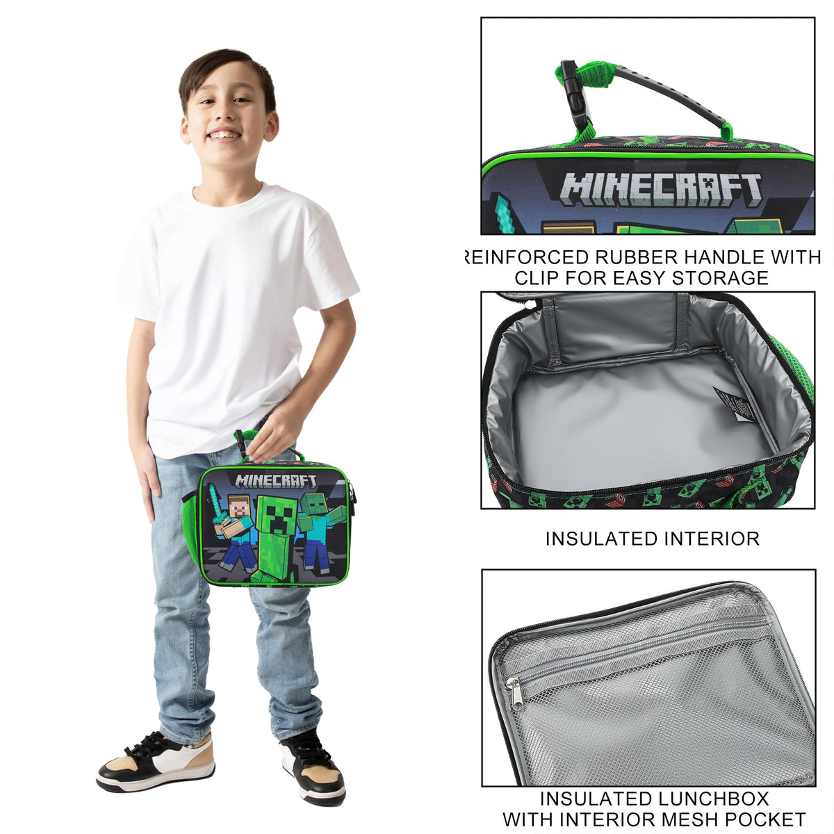 Bioworld Minecraft Creepers lunch kit insulated interior keeps items cool