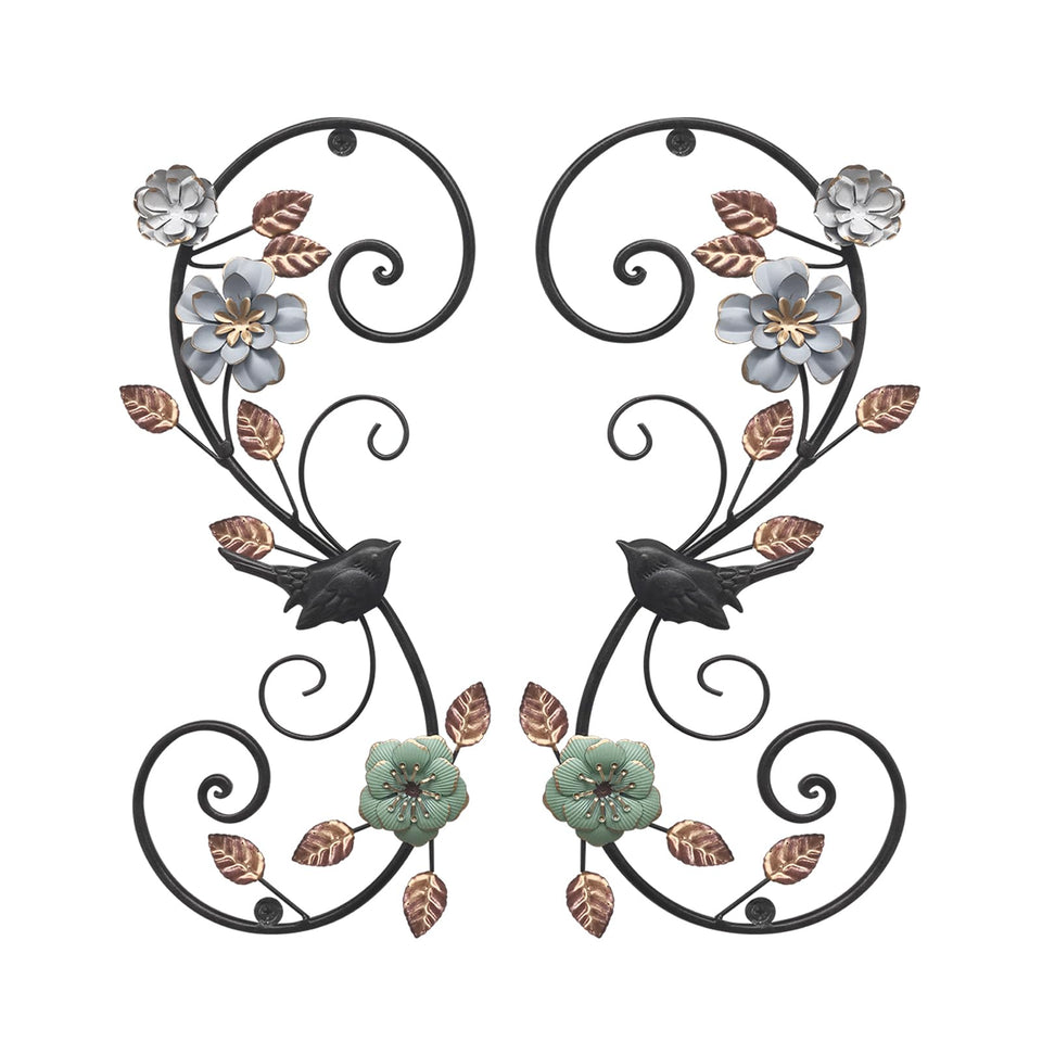 Birminwind 3D flower wall art with birds enhances living room decor with a vintage black and gold finish.