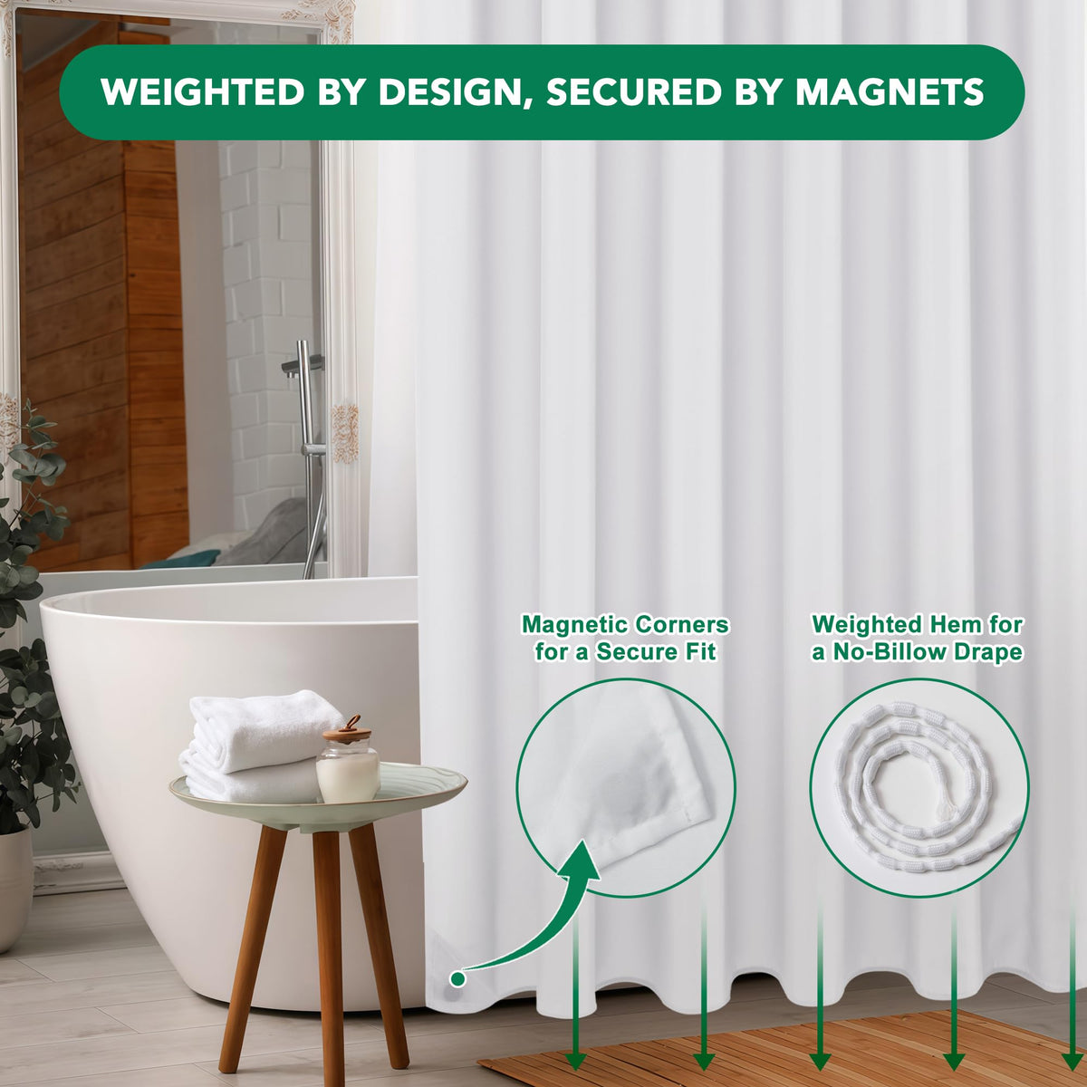 Biscaynebay premium polyester fabric is PVC-free and odorless for a fresh bathroom