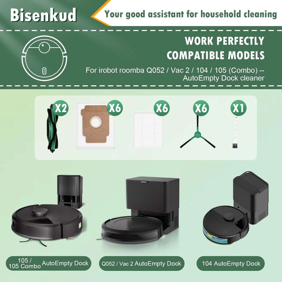 Bisenkud Roomba Q052 side brushes extend reach into corners for thorough cleaning