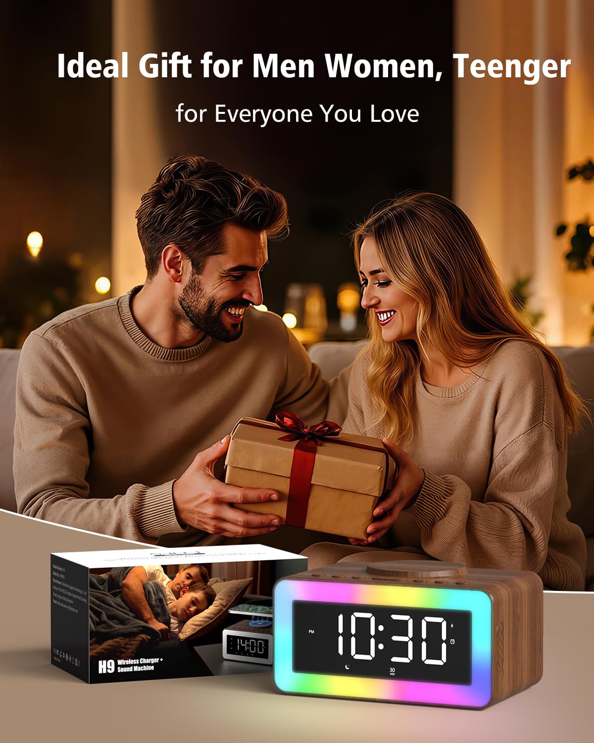 Biseoamz alarm clock with 9-minute snooze for gentle wakeups
