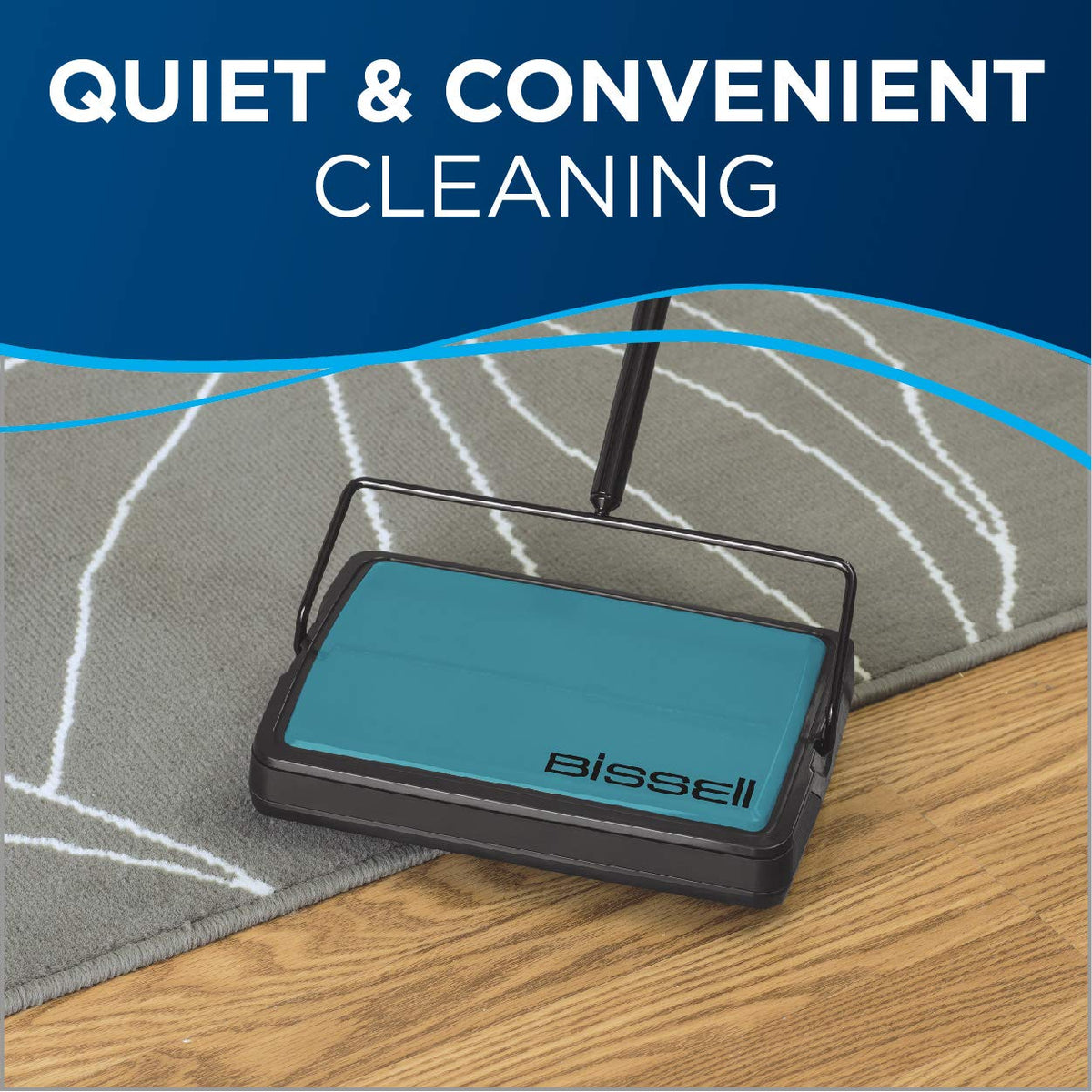 Bissell Easy Sweep teal uses dual bottom-empty bins for simple disposal