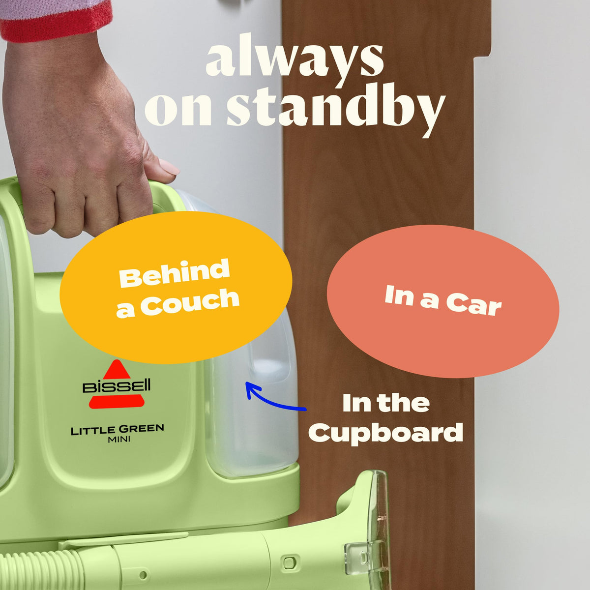 Bissell HydroRinse self-cleaning tool keeps hoses fresh between cleaning sessions.