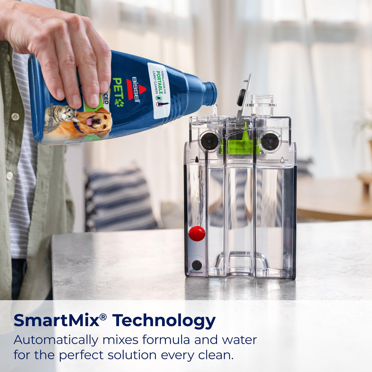 BISSELL Little Green Max Pet SmartMix spray-scrub action to lift stains.
