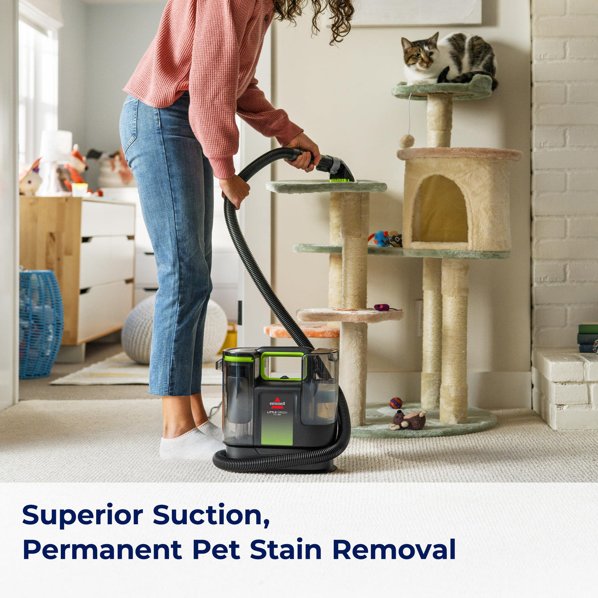 Bissell Little Green Max Pet triple-action scrub tackles set-in stains