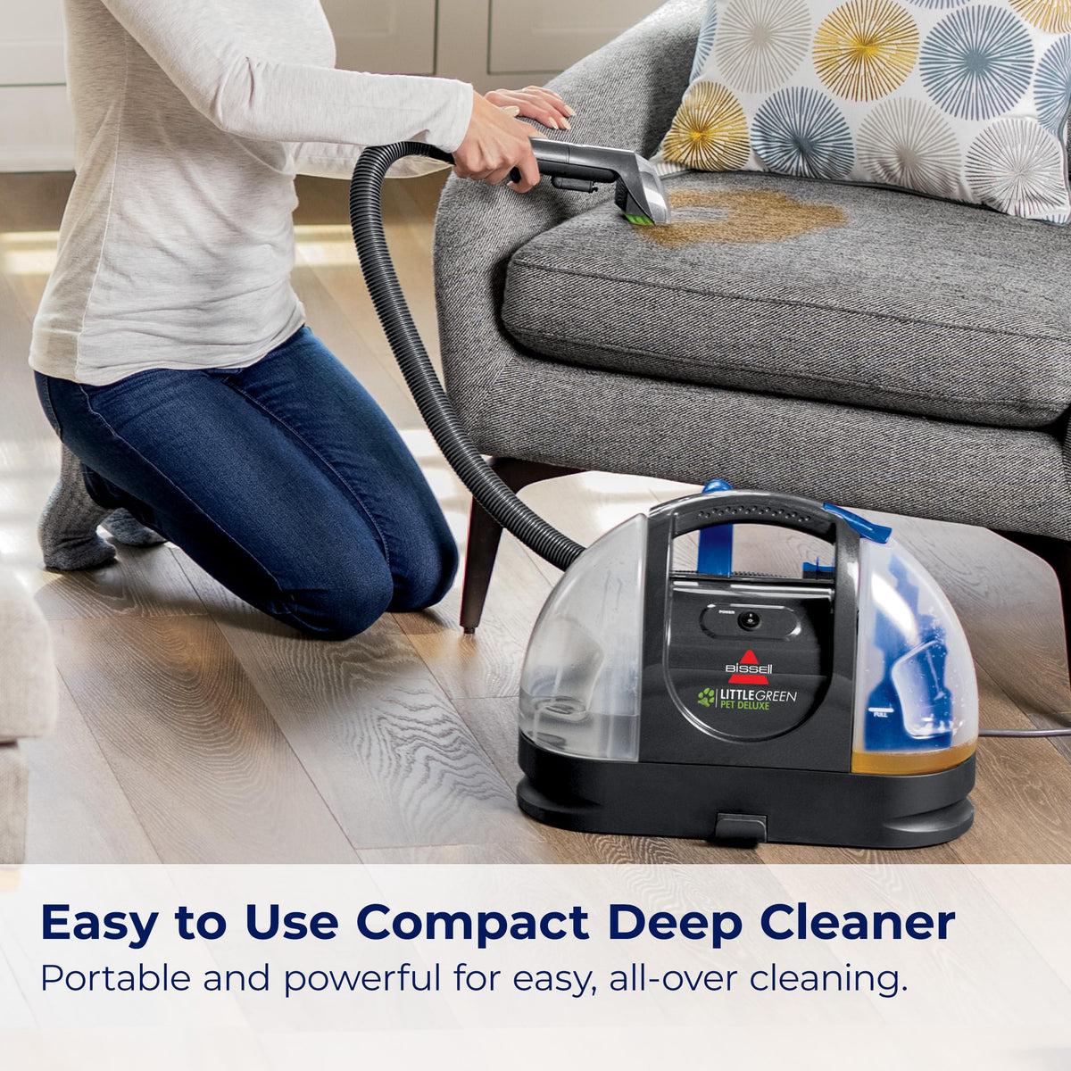 Cleans car interiors to remove pet messes and odors on seats.