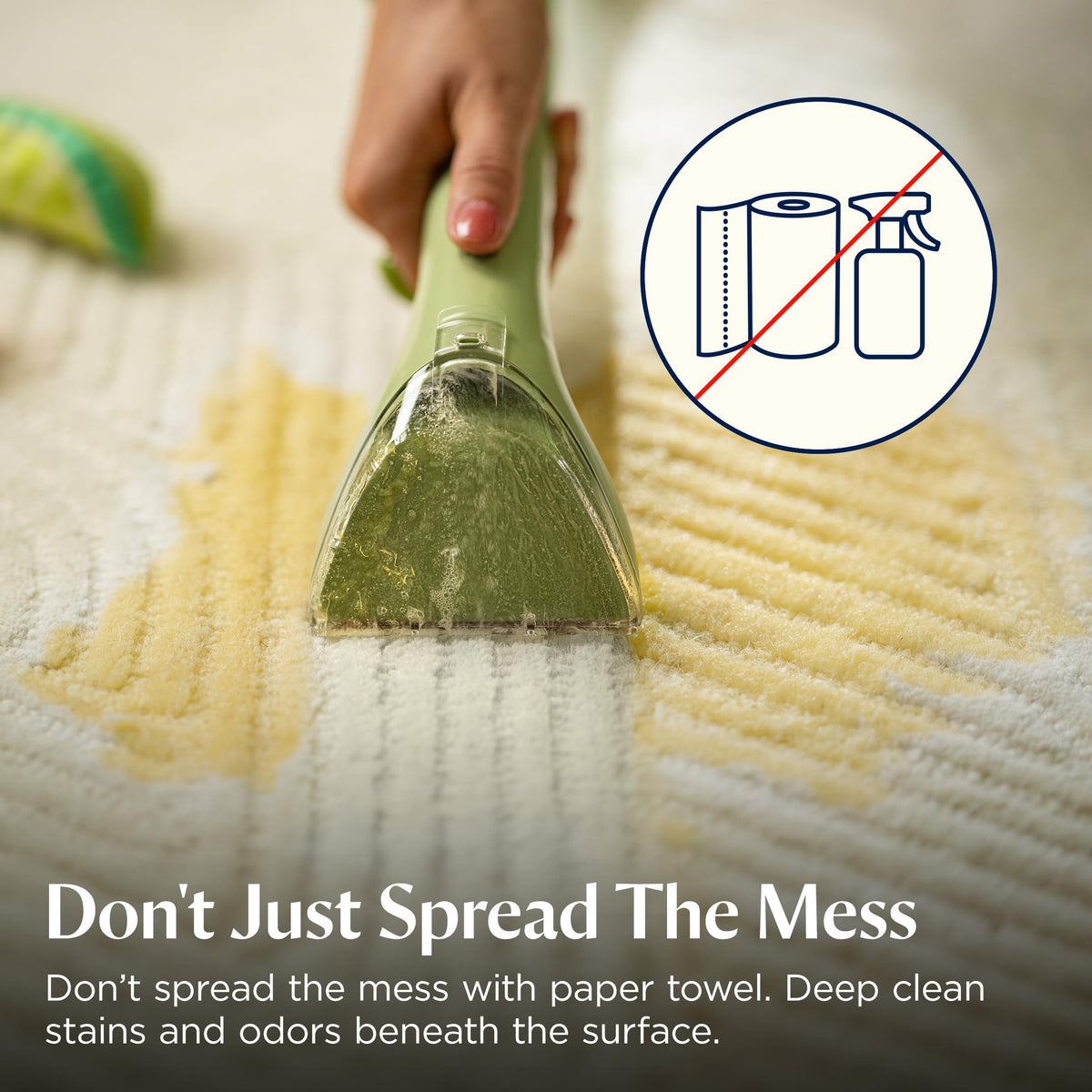 Bissell Little Green tackling pet messes across surfaces with quick action.