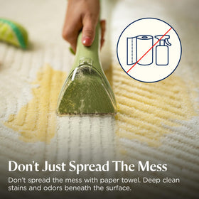 Bissell Little Green tackling pet messes across surfaces with quick action.