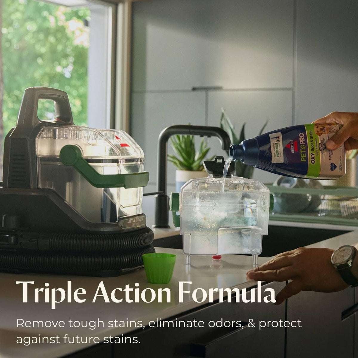 Bissell Little Green Pet Pro's extra-large tank reduces interruptions during cleaning
