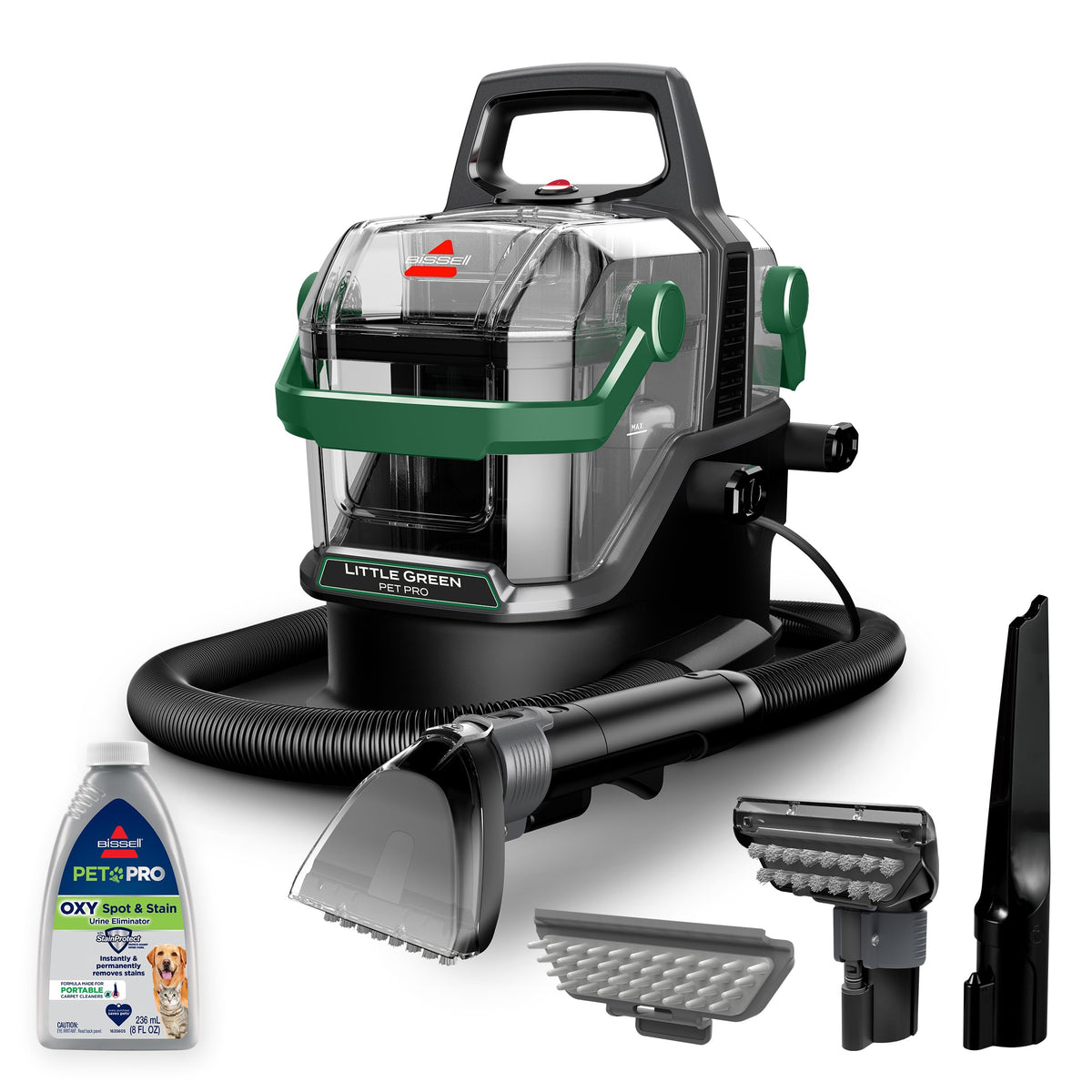 Bissell Little Green Pet Pro removes stubborn stains from upholstery