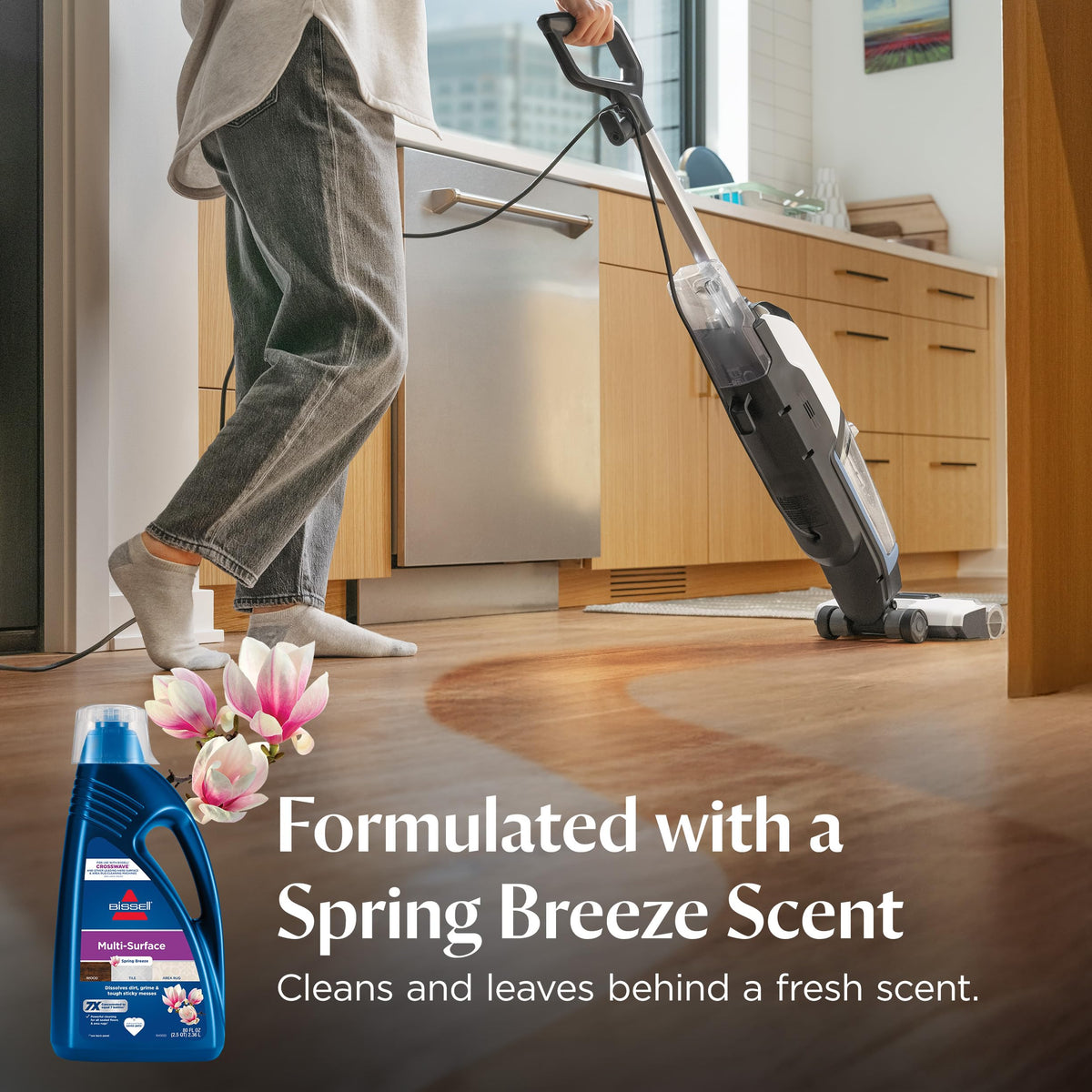 Bissell solution works with CrossWave and other cleaners for versatility.