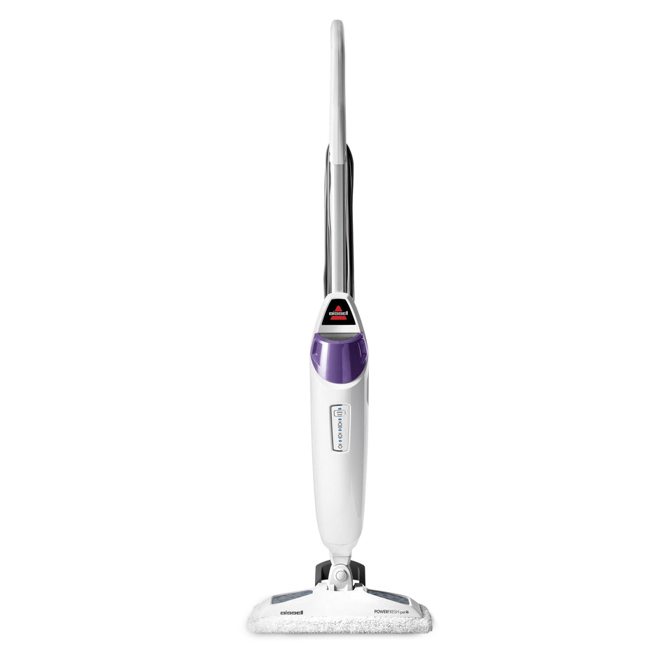 BISSELL PowerFresh Pet Steam Mop on floor showing steam sanitizing action